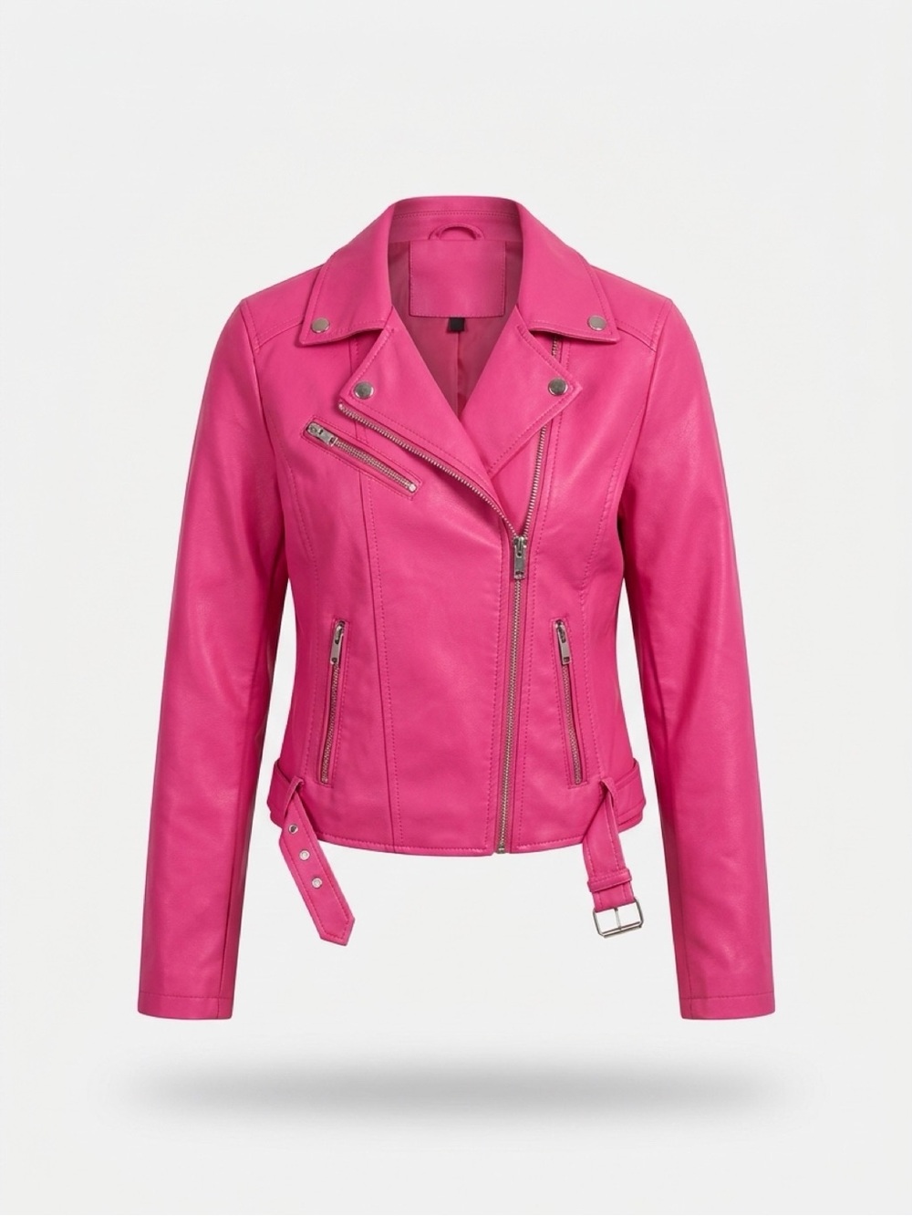 Women’s Hot Pink Leather Moto Jacket